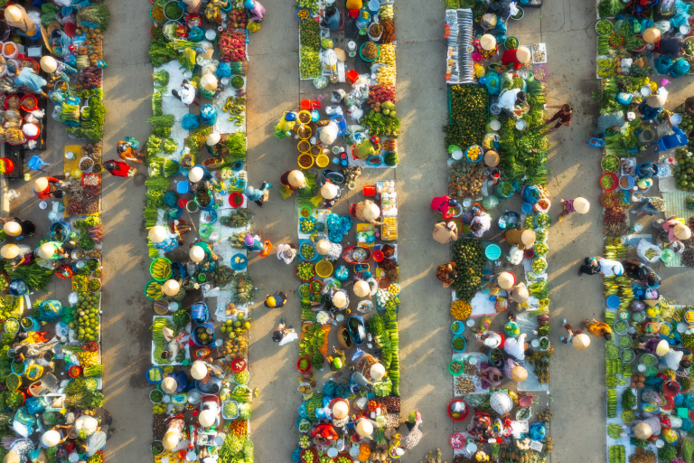 Hau Giang’s Chom Hom Market Seen From a Drone: A “Golden” Perspective for Photo Tours Hunting for Unique Images